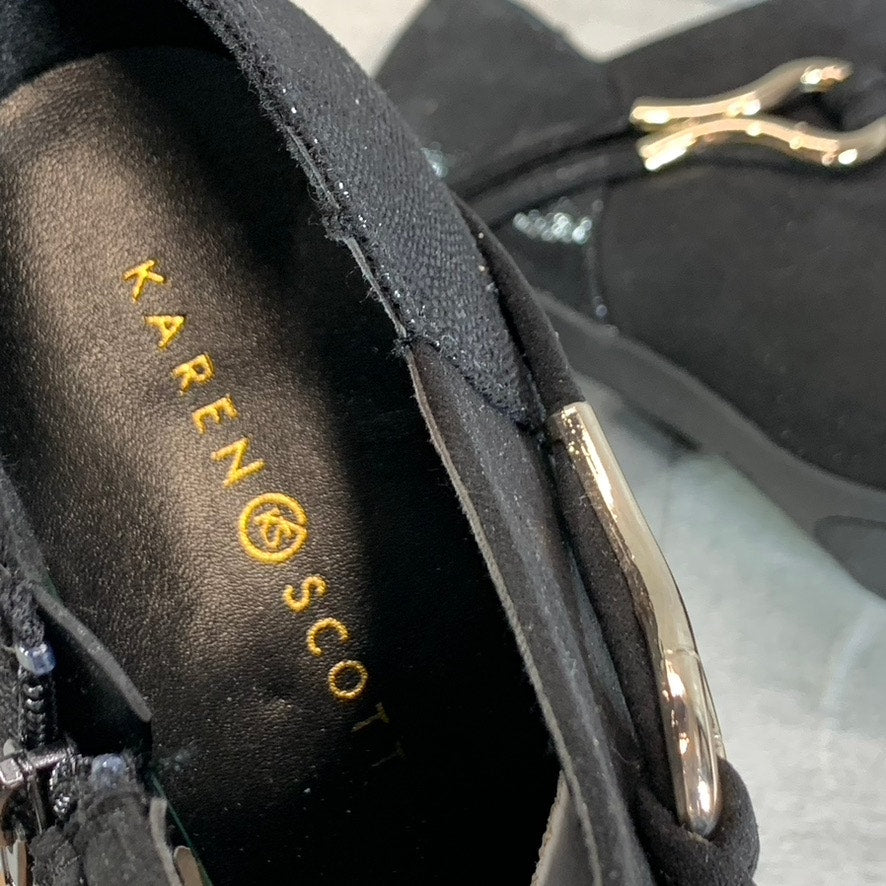 KAREN SCOTT Women's Black Microsuede Melanni Almond-Toe Slip-On Booties SZ 8