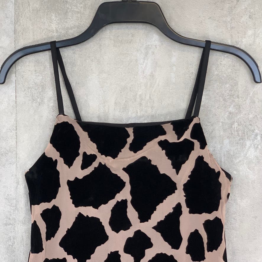 TOPSHOP Black Large Animal Printed Spaghetti Strap Mini Bodycon Dress SZ 4