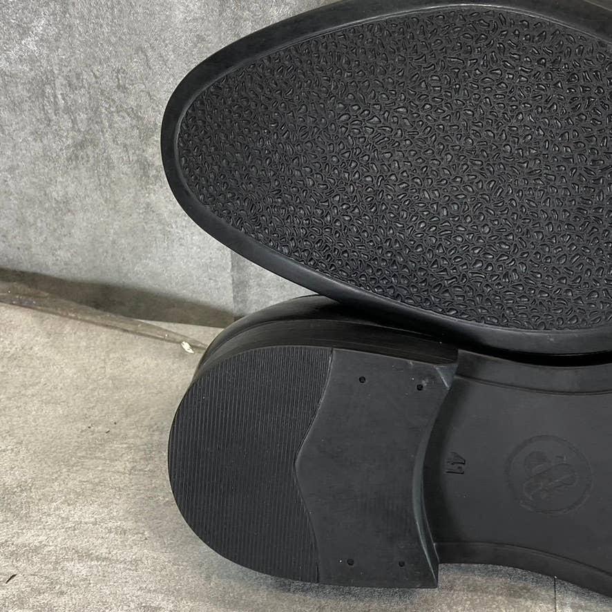 THOMAS & VINE Black Leather Bishop Apron Toe Split Penny Loafer SZ 8.5