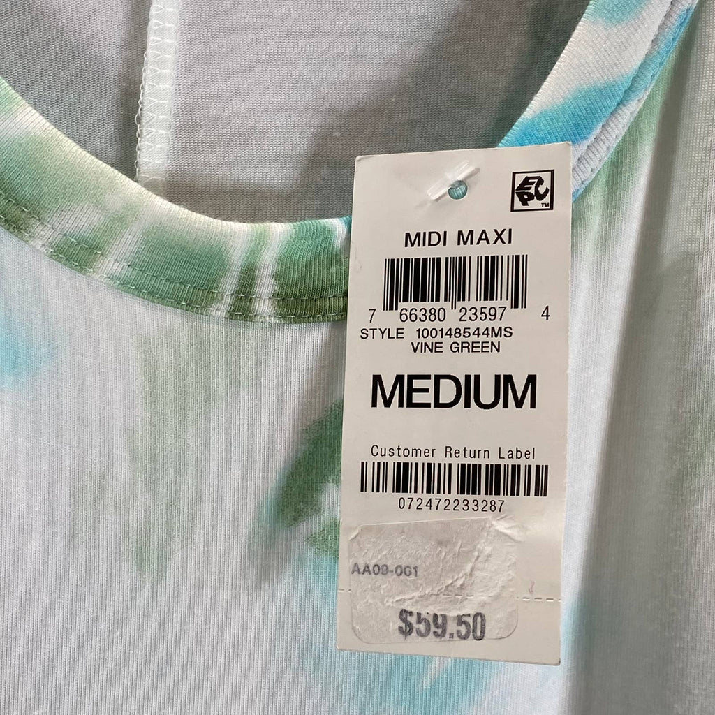 STYLE & CO Women's Vine Green Dye Printed Sleeveless Tie-Dye Maxi Dress SZ M