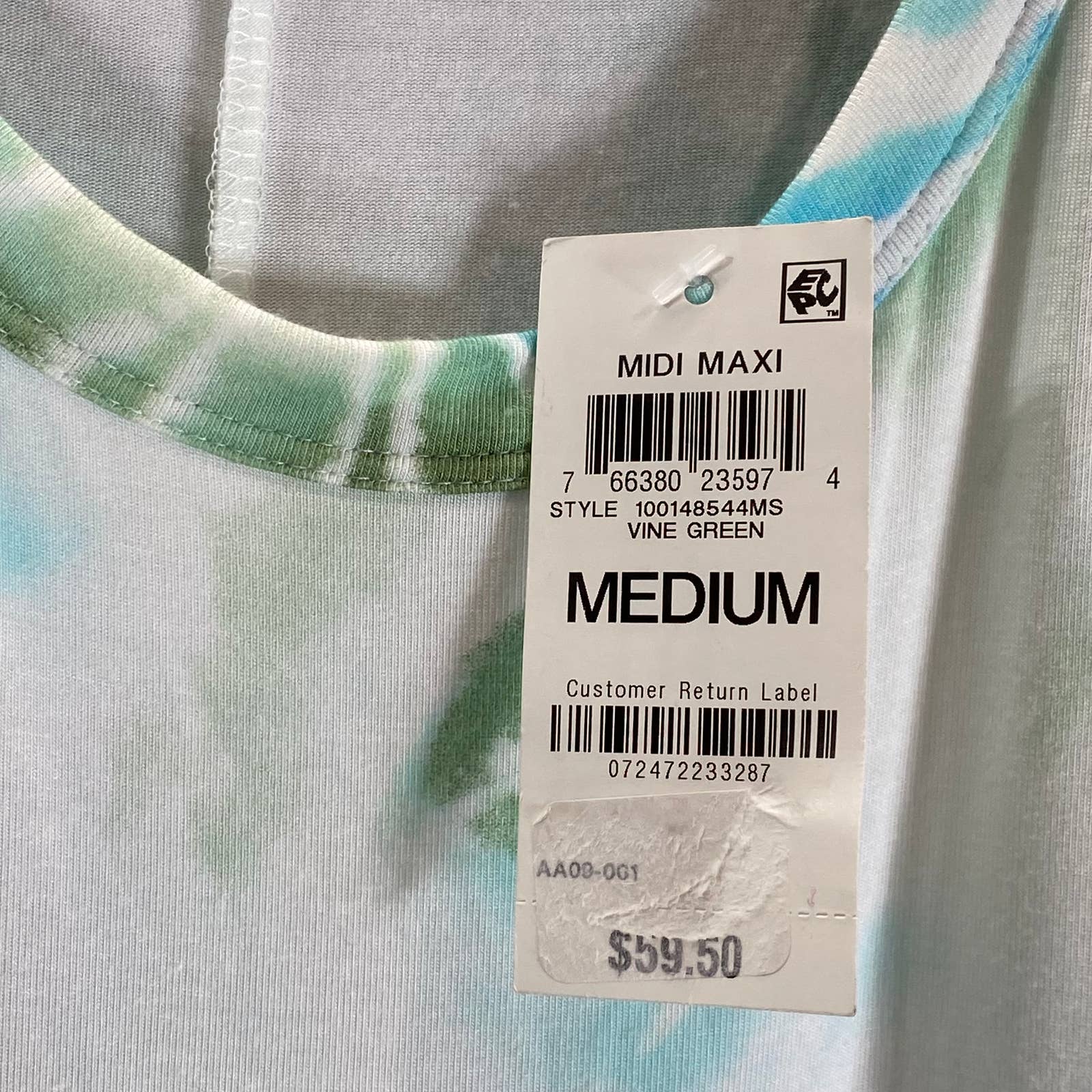 STYLE & CO Women's Vine Green Dye Printed Sleeveless Tie-Dye Maxi Dress SZ M