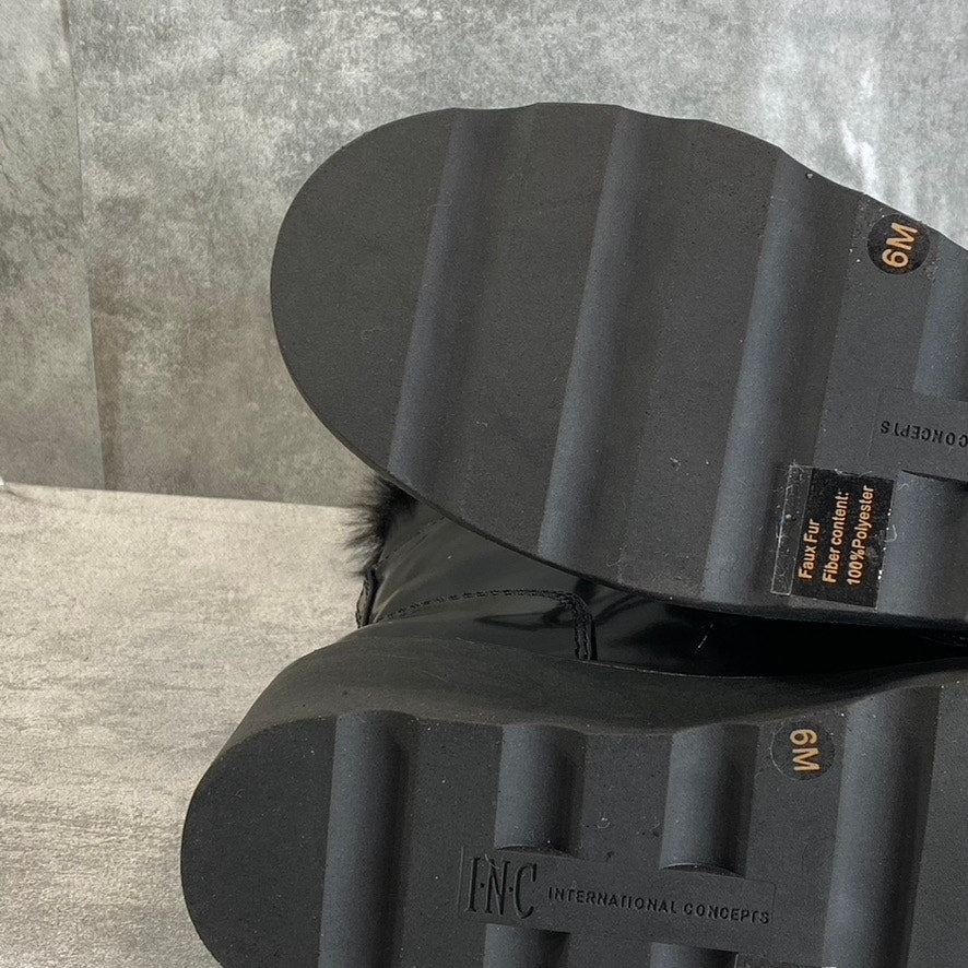 INC INTERNATIONAL CONCEPTS Women's Black Faux-Fur Hannia Lace-Up Wedge Boots SZ6