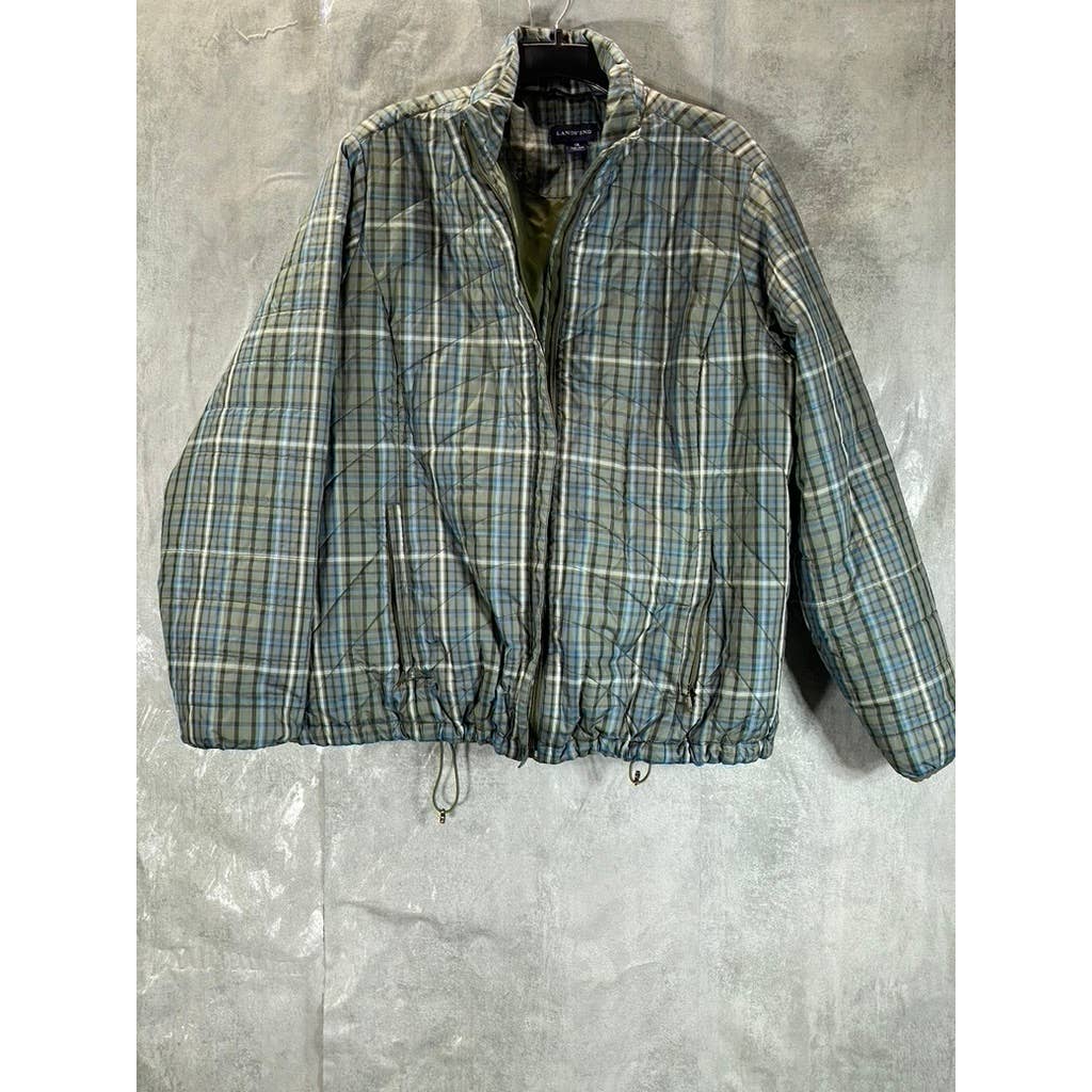 LANDS' END Women's Plus Size Green Plaid Zip-Up Jacket SZ 1X