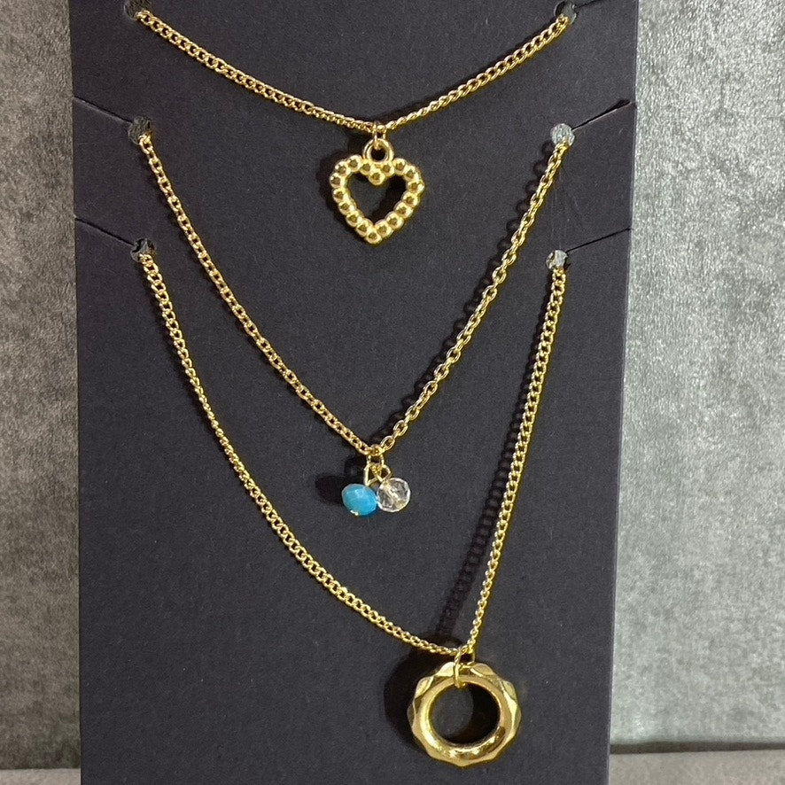 AREA STARS Women's Gold Tone 3-Piece Assorted Charm Necklace Set