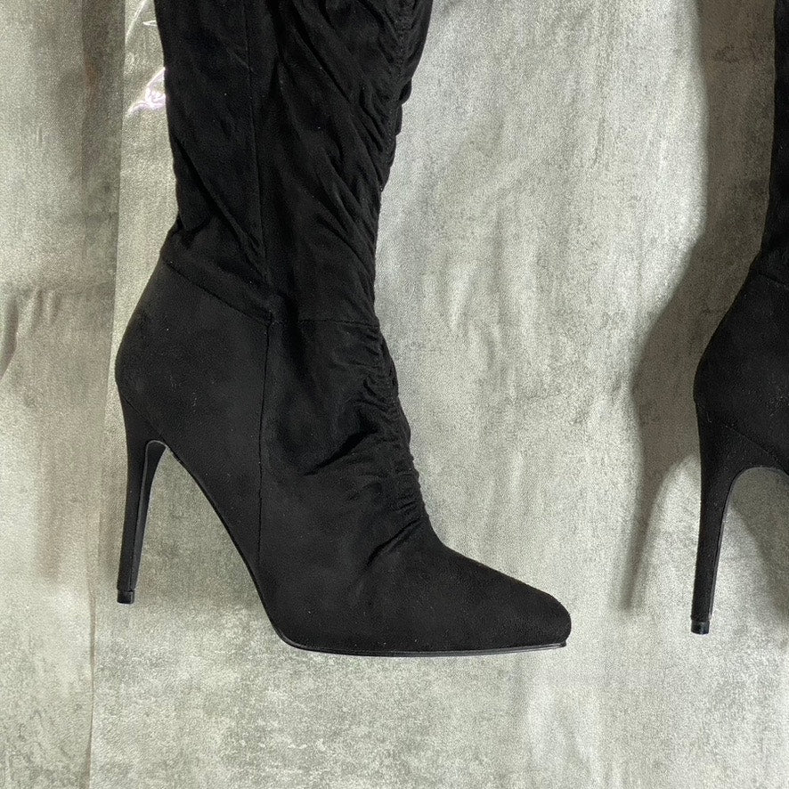 JOURNEE COLLECTION Women's Wide Calf Black Fantasia Over-The-Knee Stiletto Boots