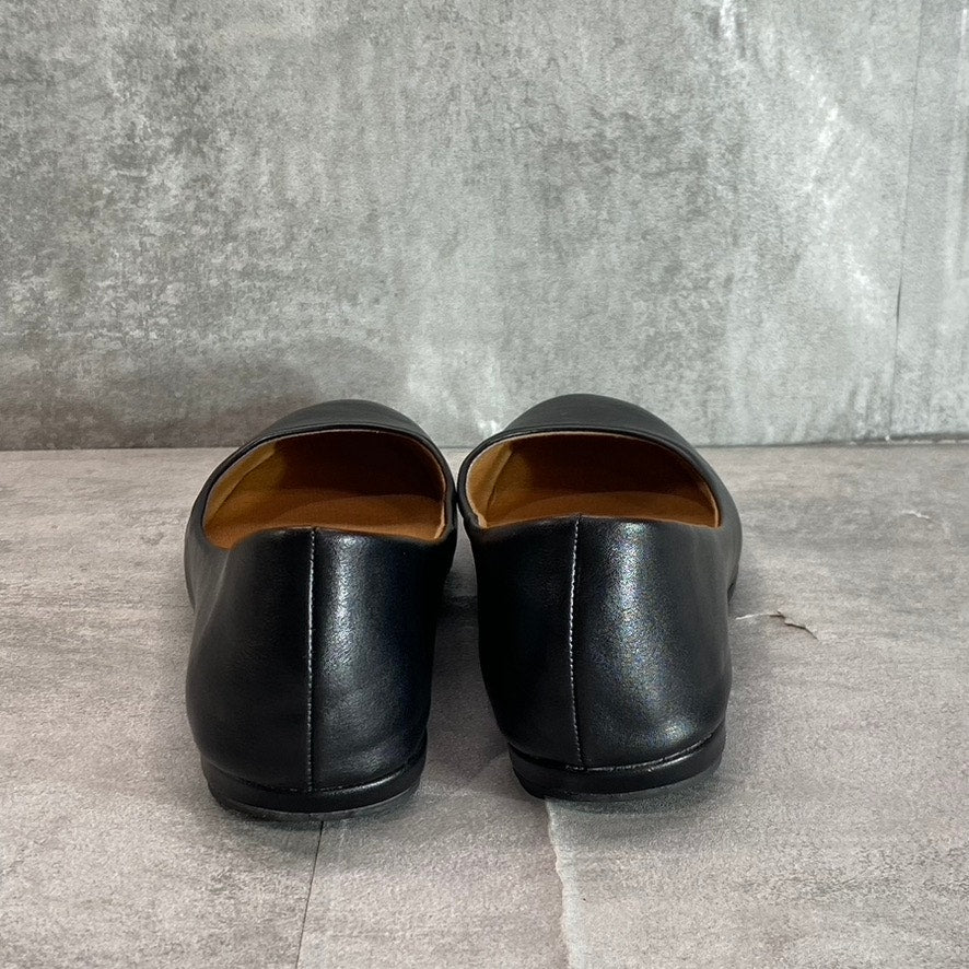 SUN + STONE Women's Black Smooth Eliana Memory Foam Round-Toe Slip-On Flats SZ 7