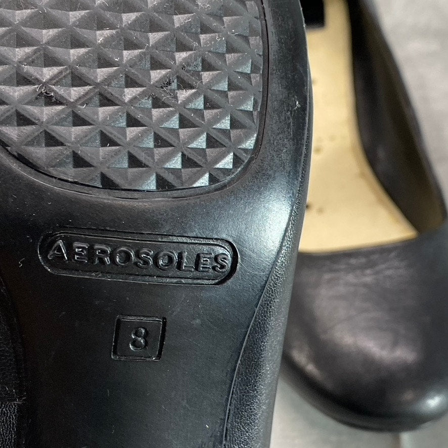 AEROSOLES Women's Black Leather Eye Candy Block Heel Slip-On Pumps SZ 8