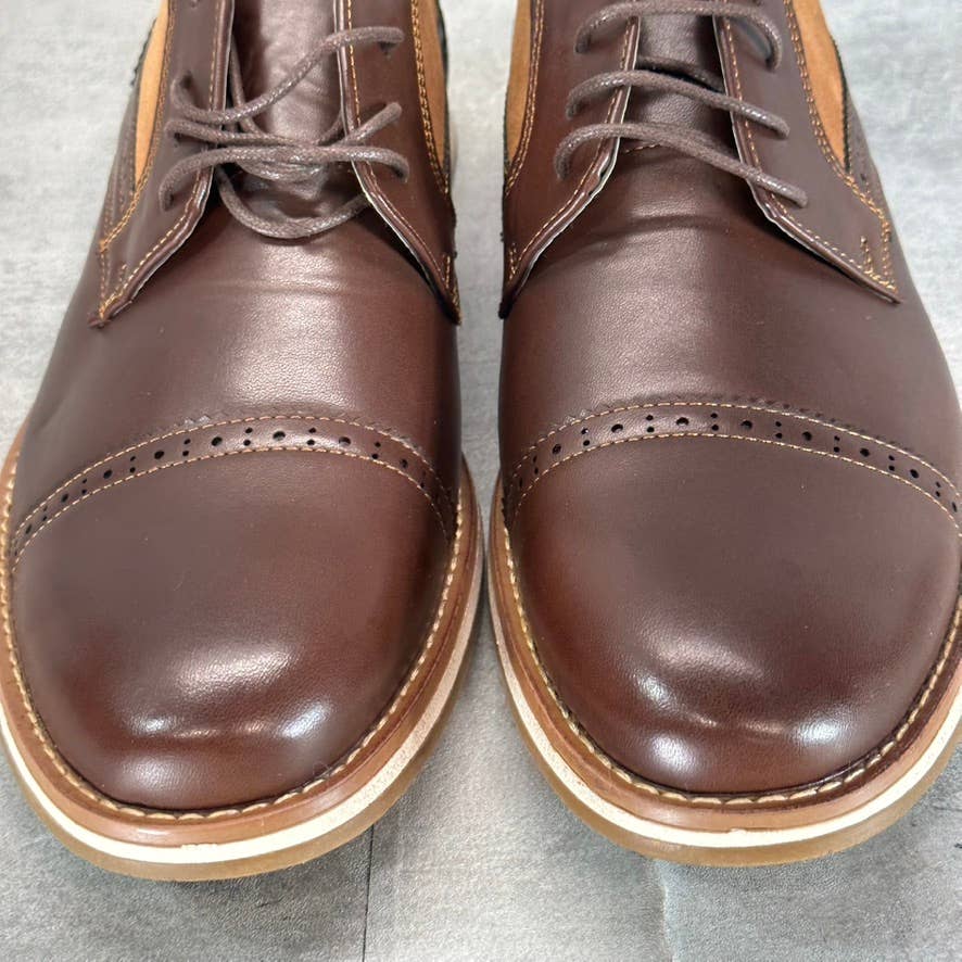 VANCE CO. Men's Brown Faux-Leather Griff Lace-Up Cap-Toe Derby SZ 13