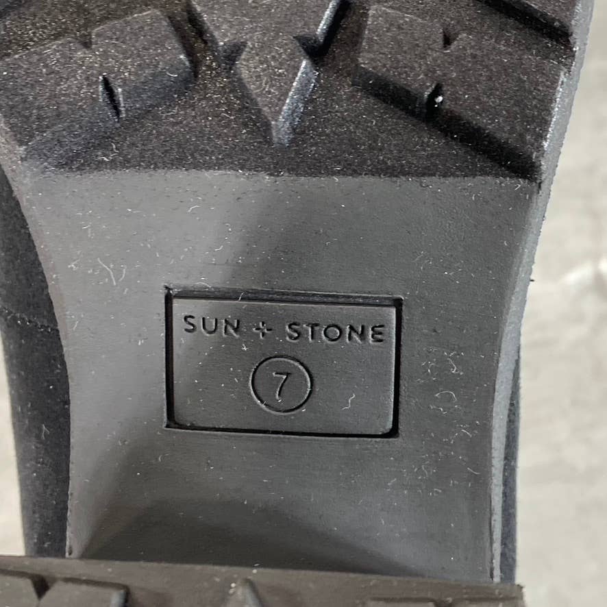 SUN + STONE Women's Black Maycee Round-Toe Lug-Sole Slip-On Loafers SZ 7