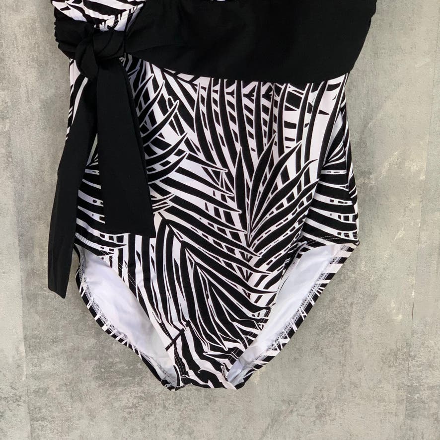 TOMMY BAHAMA Black White Island Sculpt V-Neck Faux Wrap One-Piece Bathing Suit SZ 6