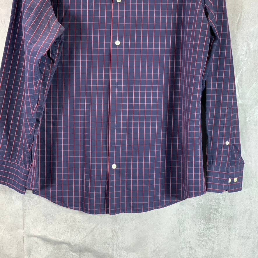 BANANA REPUBLIC Men's Navy/Red Plaid Classic-Fit Button-Up Dress Shirt SZ L