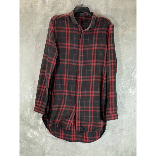 ASOS Men's Red/Black Plaid Button-Up Long Sleeve Shirt SZ M