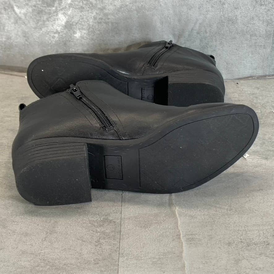 SUN+STONE Women's Black Cadee Memory Foam Slip-On Block Heel Ankle Booties SZ 7