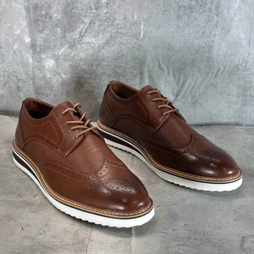 VANCE CO. Men's Brown Faux-Leather Warrick Memory Foam Wingtip Oxfords SZ 11