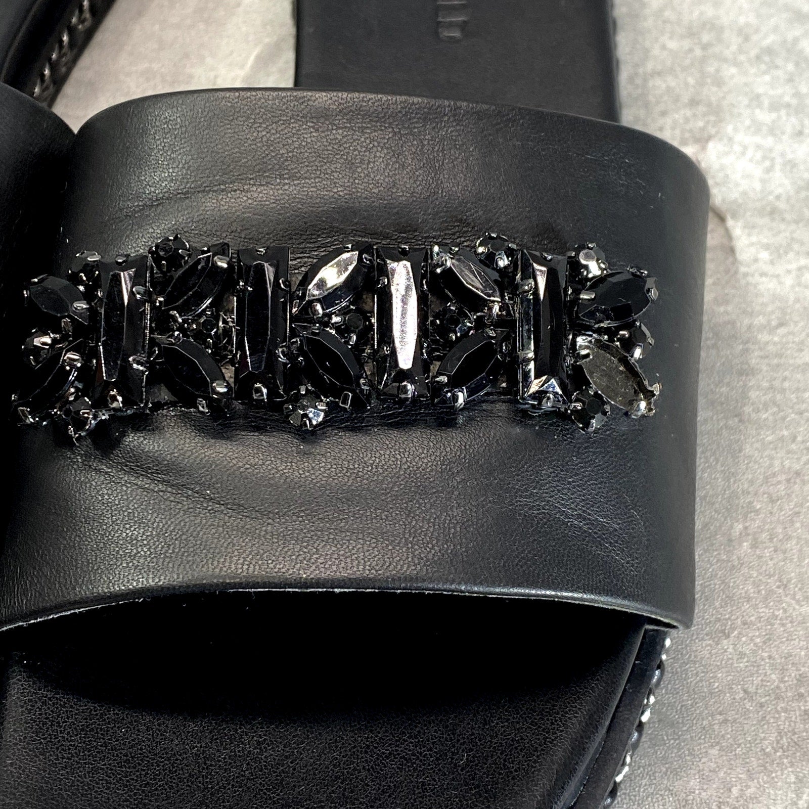 KARL LAGERFELD PARIS Women's Black Rhinestone Embellished Bijou Slide Sandals