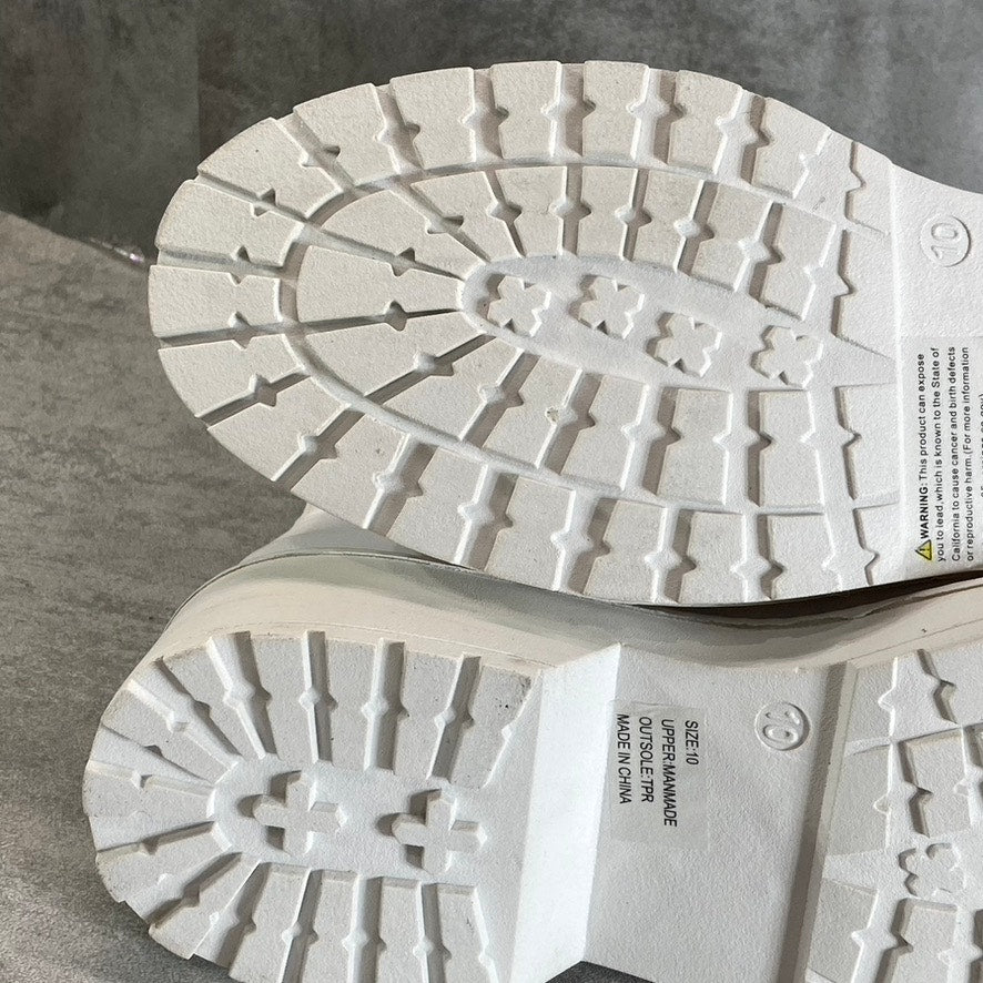 OLIVIA MILLER Women's White Crystal Lug Sole Side-Zip Lace-Up Combat Boots SZ 10