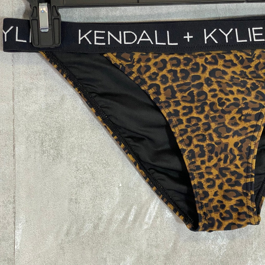 KENDALL & KYLIE Leopard Print Logo Waist Moderate Coverage Bikini Bottoms SZ XL