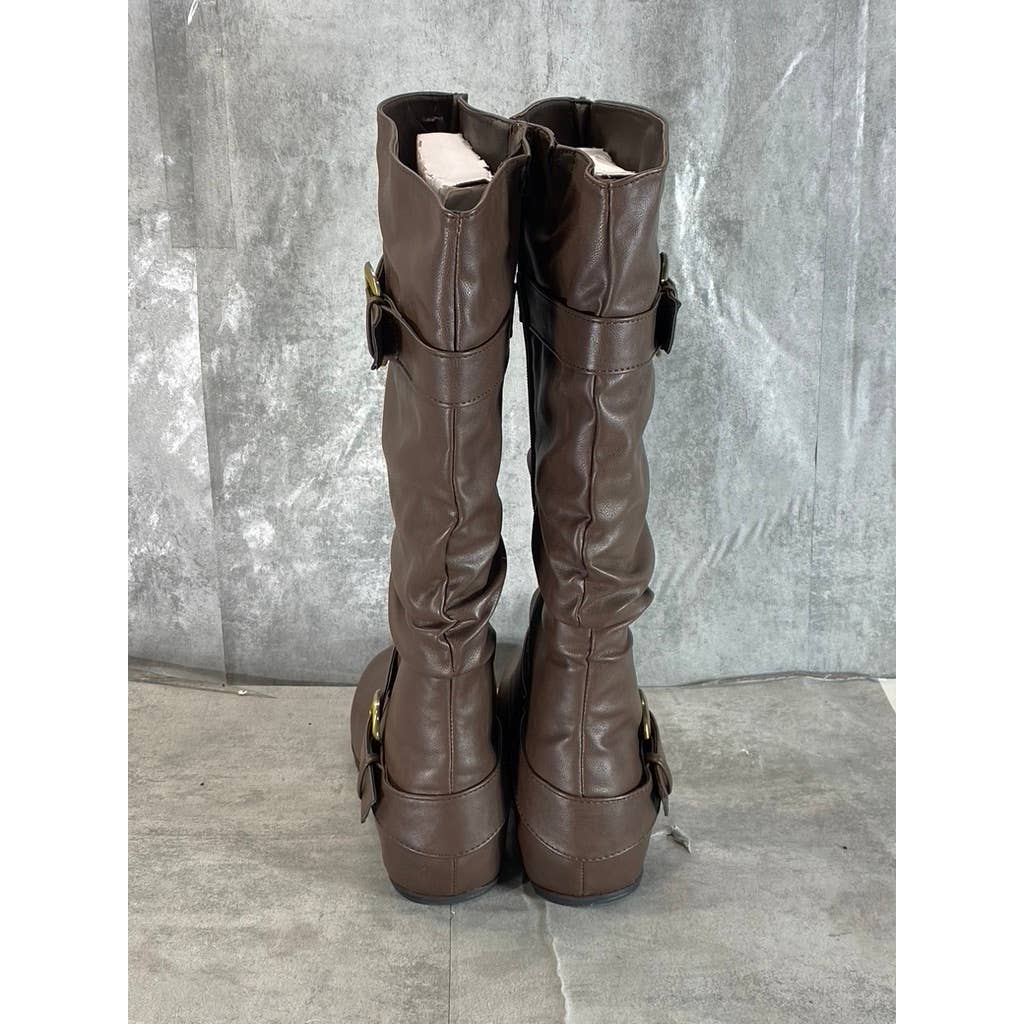 JOURNEE COLLECTION Women's Brown Faux-Leather Paris Side-Zip Tall Boots SZ 10