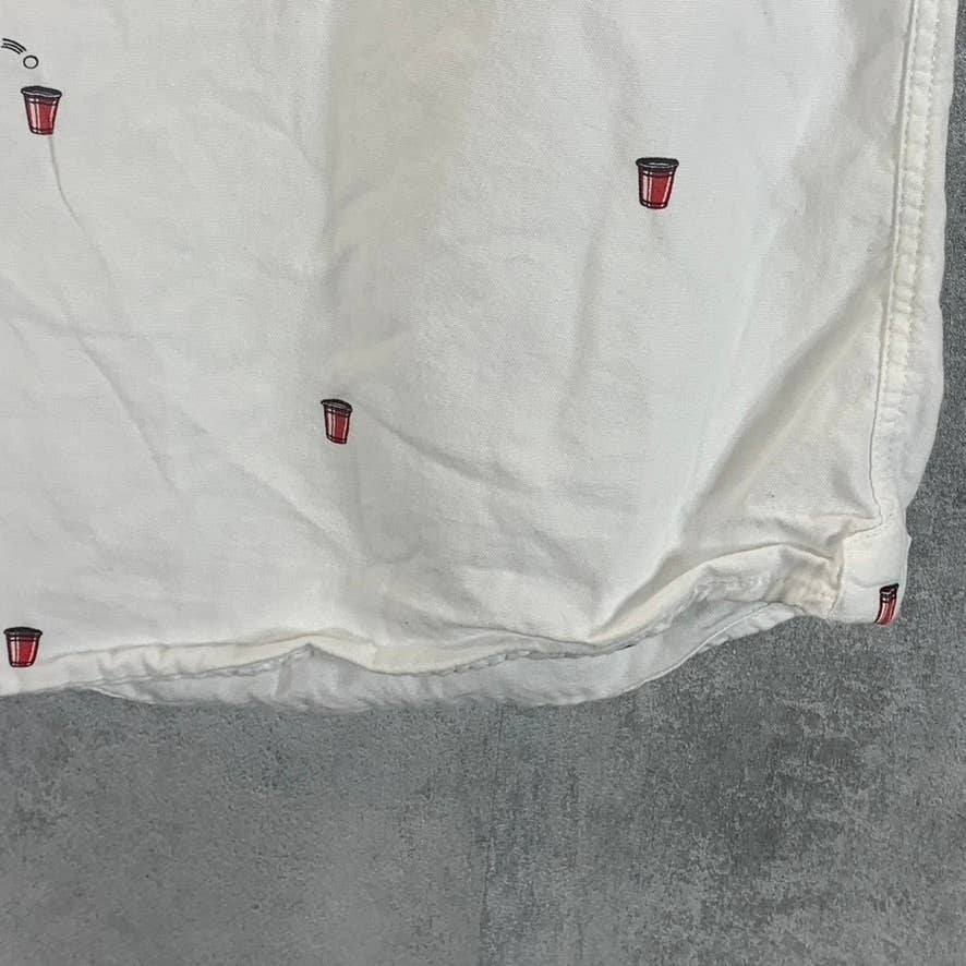 AMERICAN EAGLE Men's Tall White Red Cup Print Button-Up Short-Sleeve Shirt SZL/T