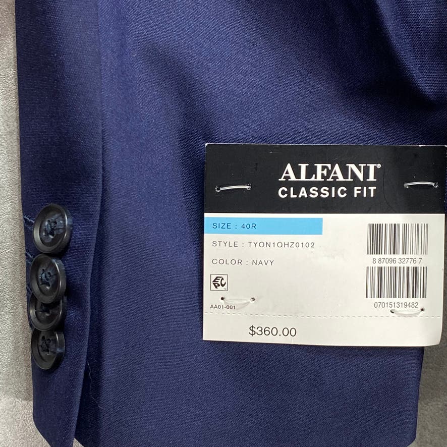 ALFANI Navy Classic-Fit Stretch Wrinkle Resistant Two-Button Regular Suit Jacket SZ 40R