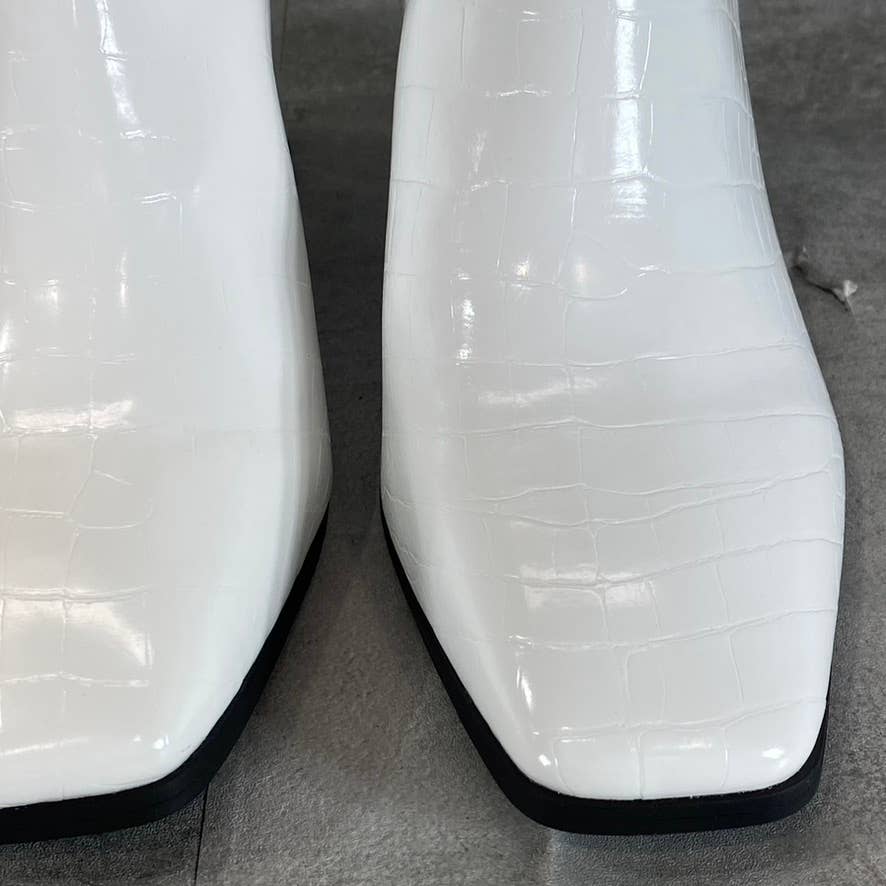 INC INTERNATIONAL Women's White Croc Dasha Square-Toe Block-Heel Boots SZ 9.5