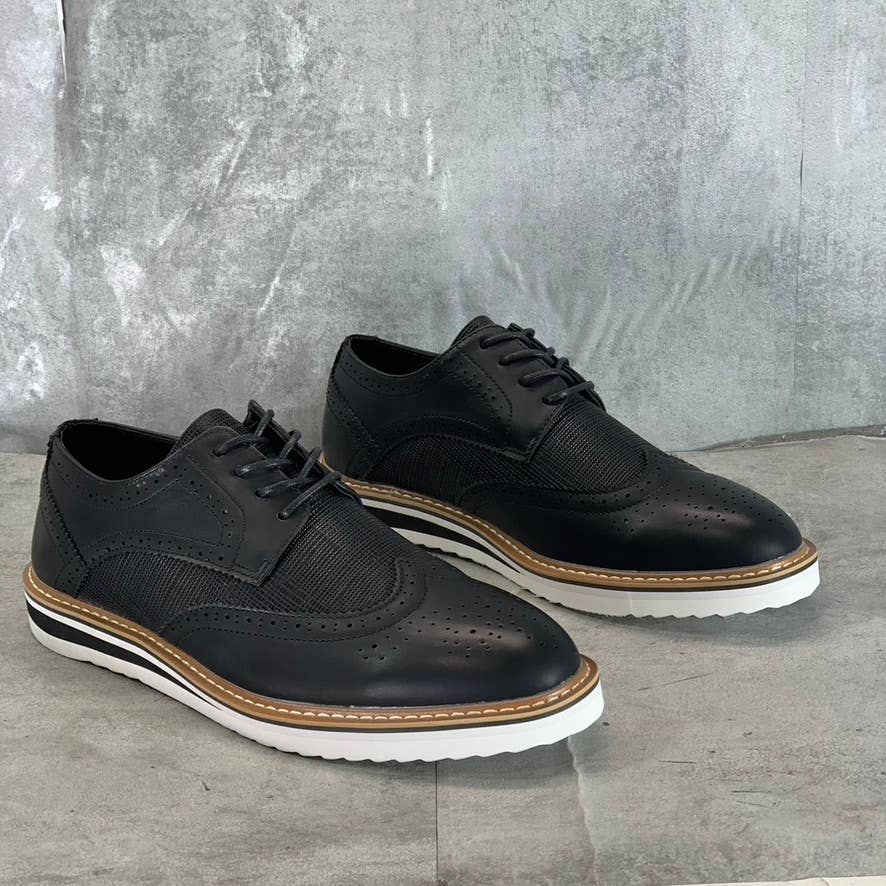 VANCE CO. Men's Black Faux Leather Warrick Lace-Up Wingtip Derby Shoes SZ 9