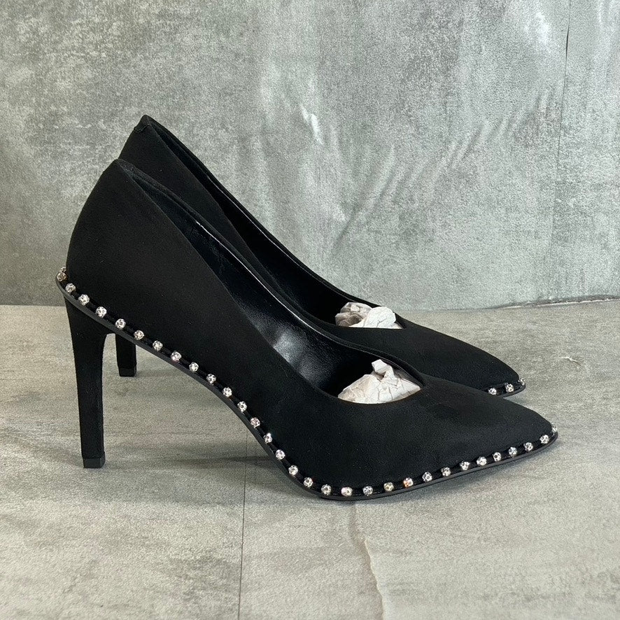 BAR III Women's Black Micro Binsa Ball-Chain Trim Pointed-Toe Pumps SZ 7