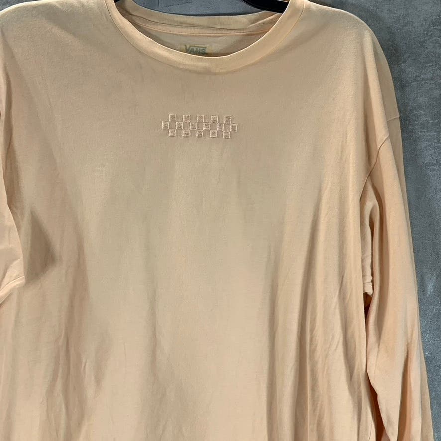 VANS Men's Beige Embroidered Detail Crewneck Long Sleeve T-Shirt SZ XS