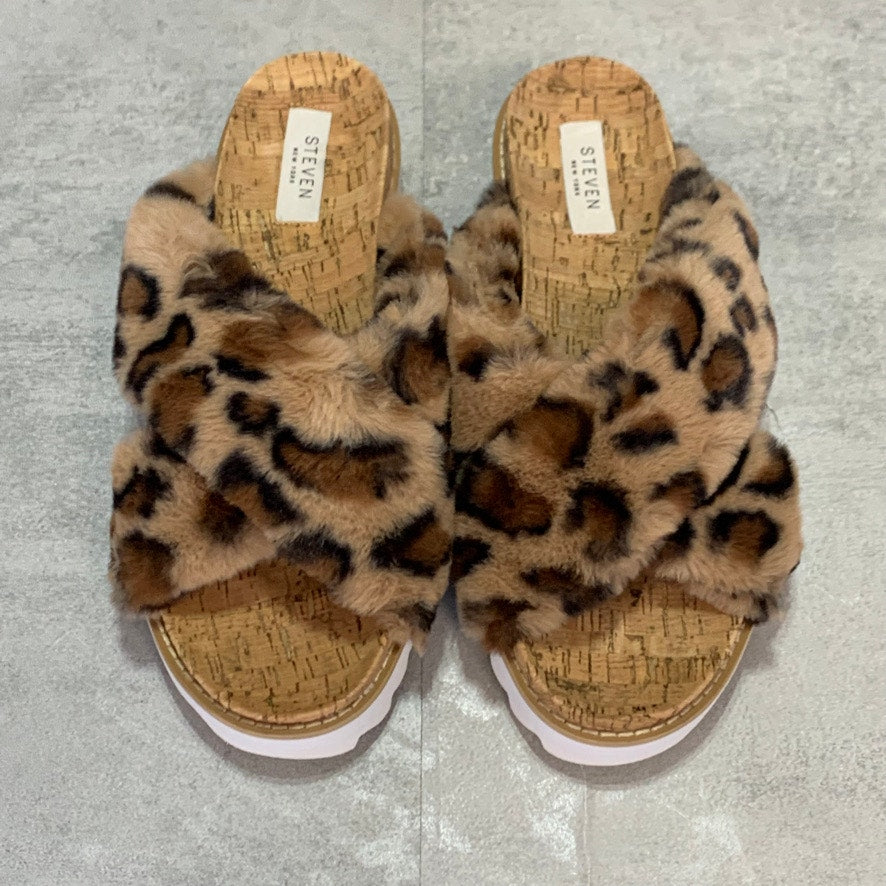 STEVEN NEW YORK Cado Faux Fur Leopard Print Slide Sandal SZ 9