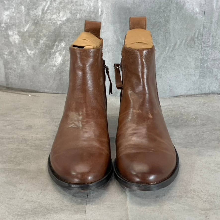 FRANCO SARTO Women's Brown Leather Linc Side-Zip Almond-Toe Booties SZ 10