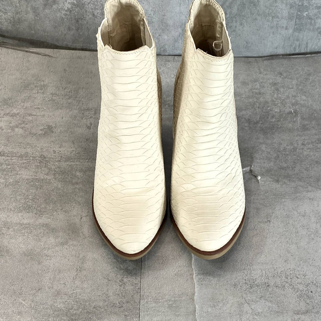 MIA Women's Ivory Croc Embossed Santos Round-Toe Pull-On Stacked-Heel Boots SZ 6