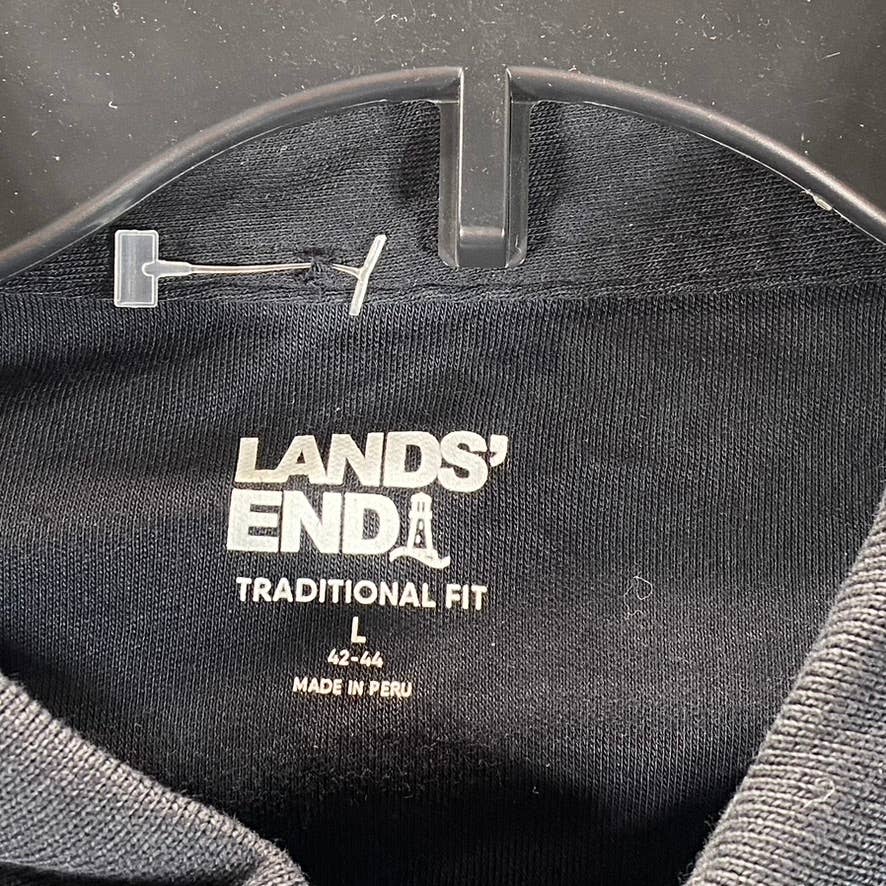 LANDS' END Men's Black Traditional-Fit Long-Sleeve Polo Shirt SZ L