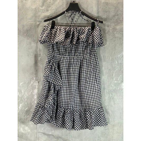 J.CREW Women's Black/White Gingham Ruffle Strapless Dress SZ M