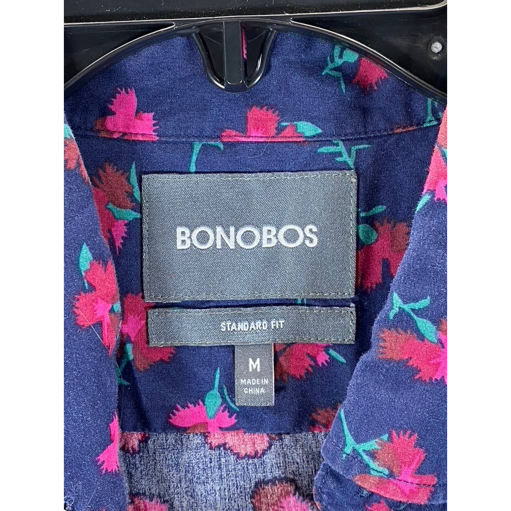 BONOBOS Men's Navy/Red Floral Print Standard-Fit Button-Up Long-Sleeve Shirt SZM