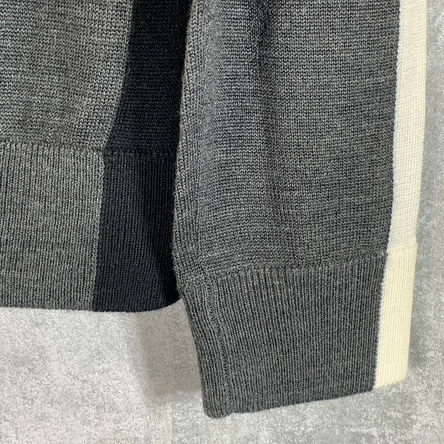 MICHAEL KORS Men's Charcoal/Cream Colorblock Crewneck Long-Sleeve Sweater SZ M