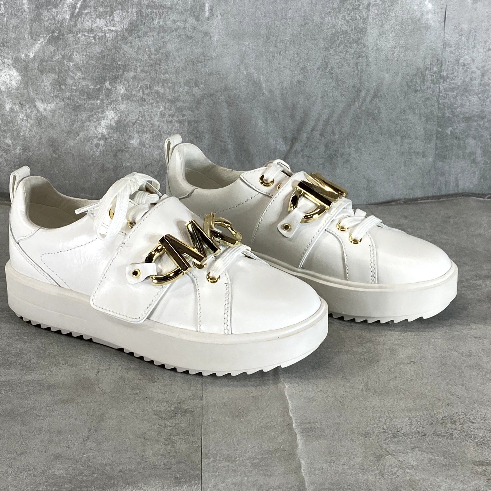 MICHAEL MICHAEL KORS Women's White Leather Emmett Lace-Up Platform Sneakers SZ 5