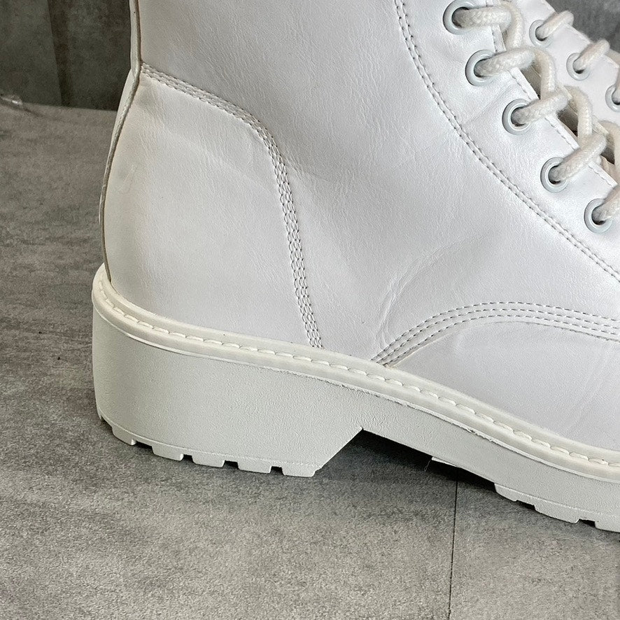 OLIVIA MILLER Women's White Crystal Lug Sole Side-Zip Lace-Up Combat Boots SZ 10