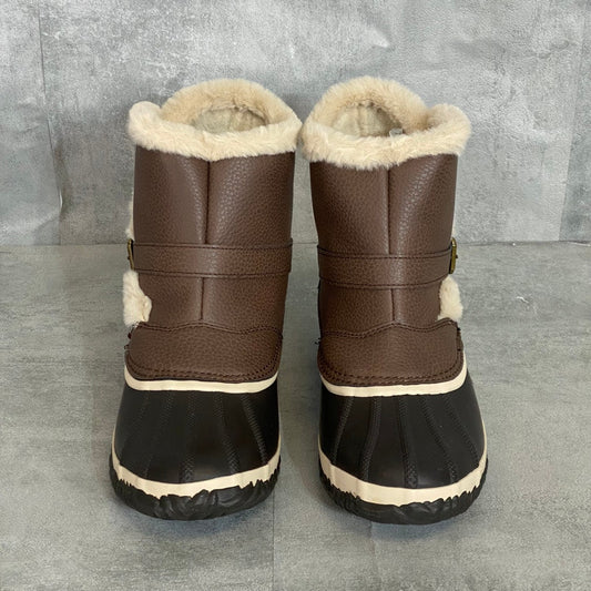 JBU Brown Grizzly Faux Fur Memory Foam Waterproof Pull-on Round-Toe Duck Boots SZ 9