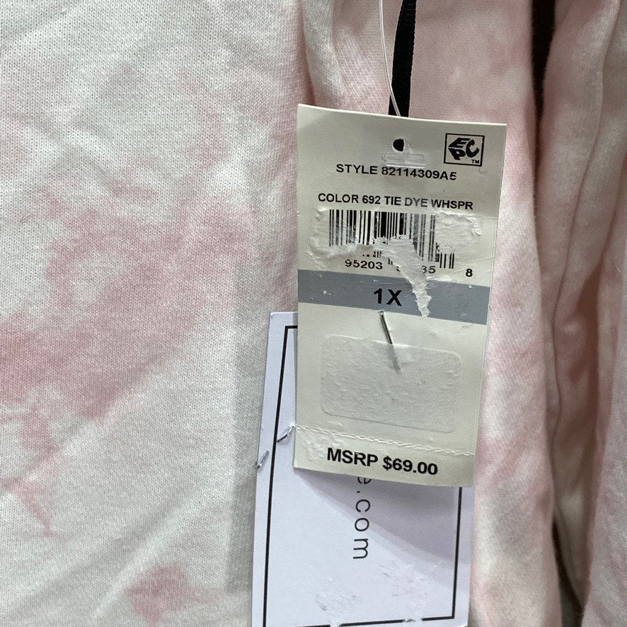 1. STATE Plus Size Pink Tie-Dye Ruffled Shoulder Crewneck Pullover Sweatshirt SZ 1X