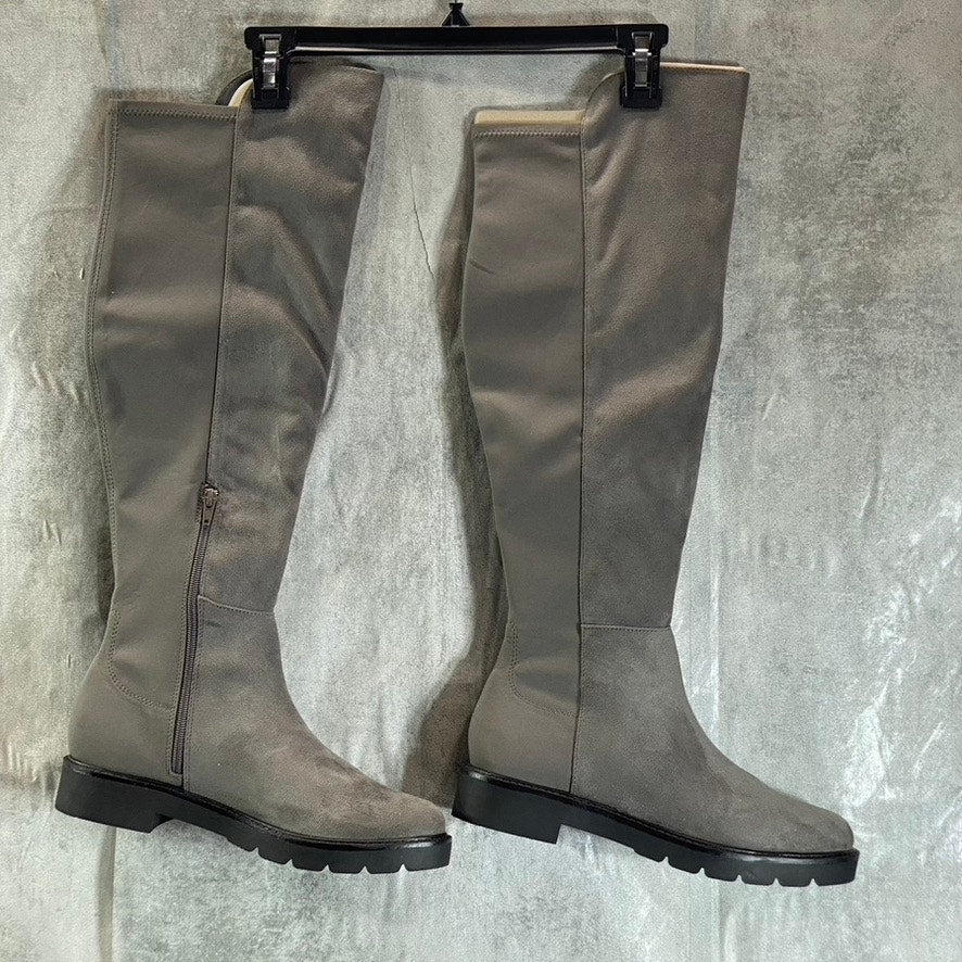 NINE WEST Women's Charcoal Tread Lug Sole Block-Heel Over-The-Knee Boots SZ 9.5