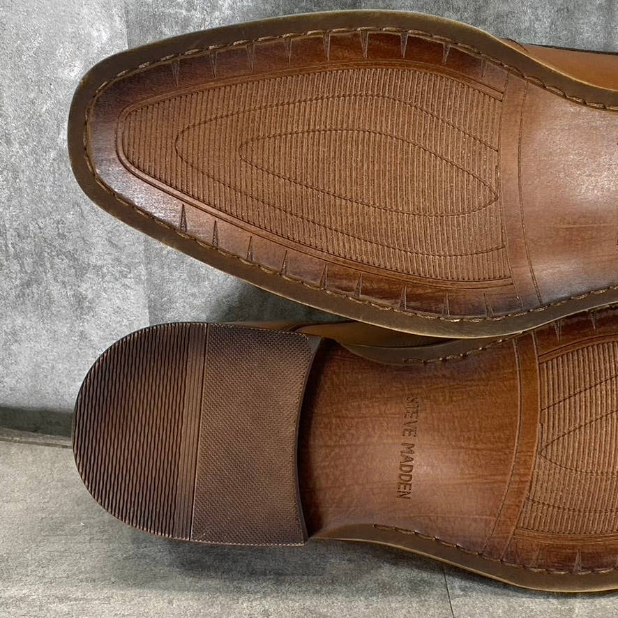 STEVE MADDEN Men's Light Tan Leather Zane Tonal & Textured Mid Oxford Shoes
