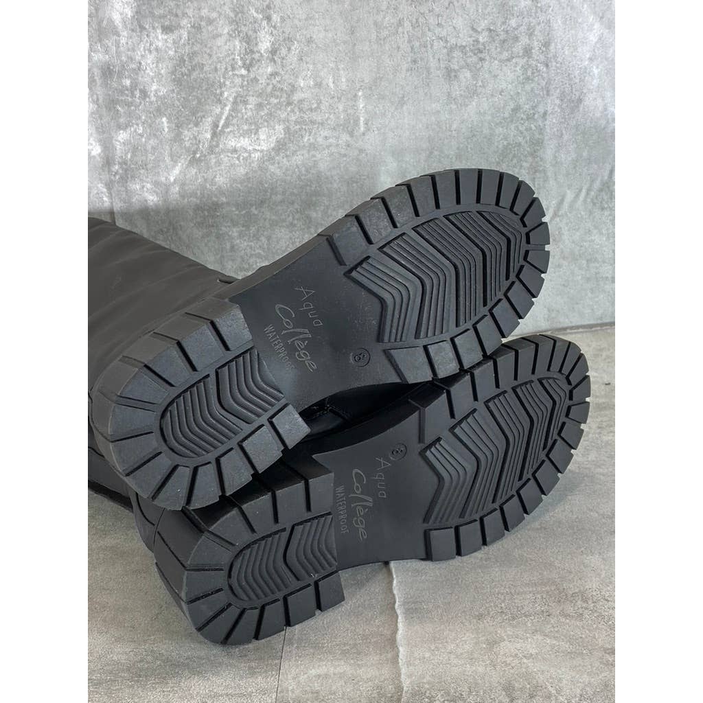 AQUA COLLEGE Women's Black Paz Faux-Leather Waterproof Riding Boots SZ 8