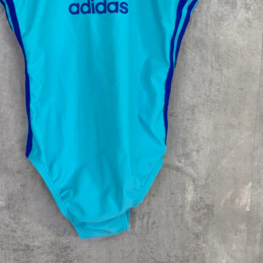 ADIDAS Girl's Light Blue Logo Front 3 Stripe One-Piece Pull-On Bathing Suit SZ L