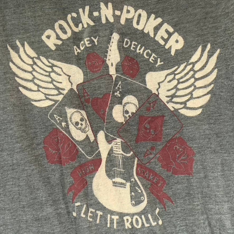 LUCKY BRAND Men's Gray Rock-N-Pocker Graphic Crewneck Short-Sleeve Shirt SZ XL