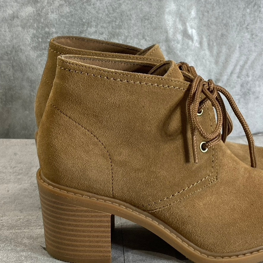 COLLECTION By CLARKS Women's Dark Khaki Suede Scene Laceboot Block-Heel Booties