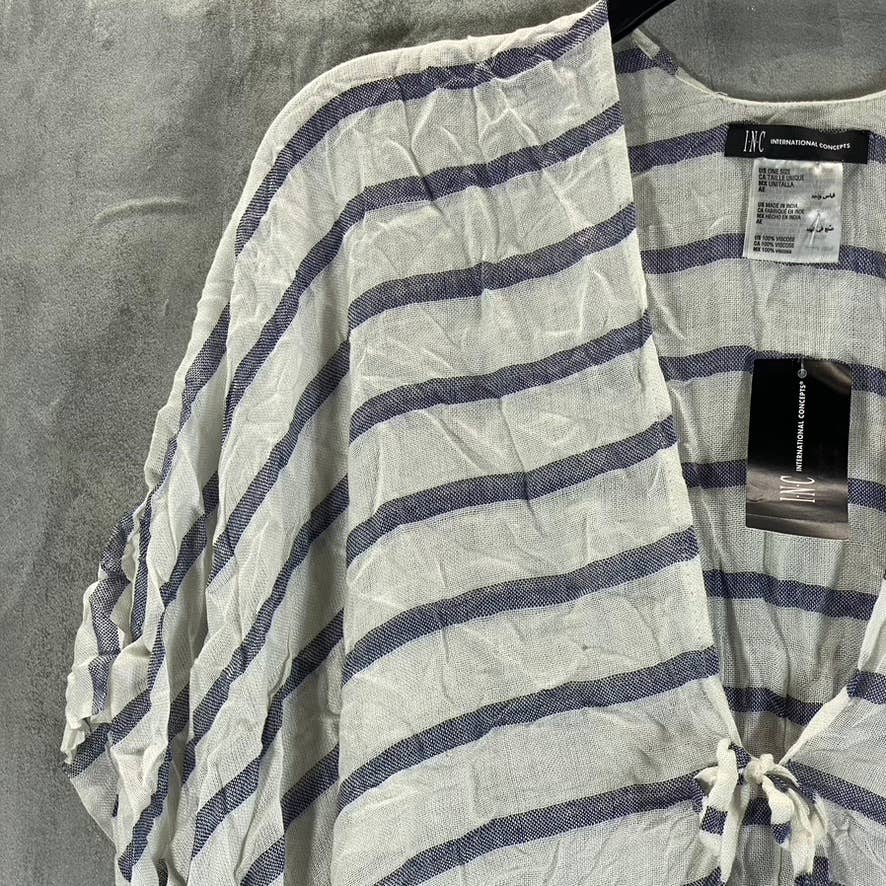 INC INTERNATIONAL CONCEPTS Women's White/Navy Striped Fringe Tie Topper SZ OS
