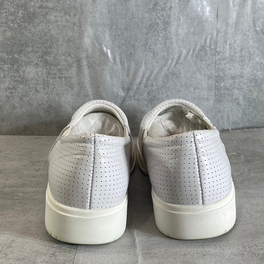 BELLA-VITA Women's Extra Wide White Leather Perforated Maribel Slip-On Sneakers