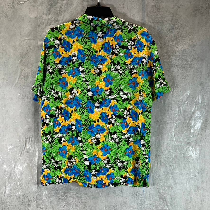 DISNEY Men's Green Mickey-Mouse Tropical Button-Up Short-Sleeve Shirt SZ M