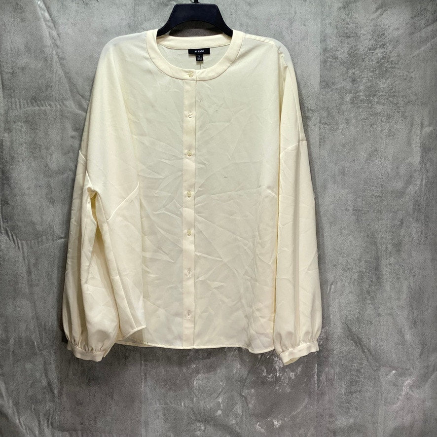 ALFANI Plus Size Antique White Band Collar Blouson-Sleeve Button-Up Top SZ 2X
