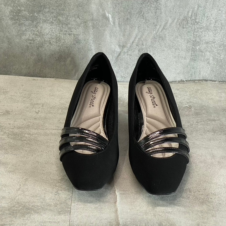EASY STREET Women's Black Suede Entice Square-Toe Block-Heel Slip-On Pumps SZ8.5